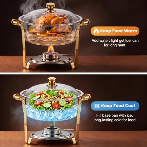 POWERFUEL 7QT Stainless Steel Chafing Dishes for Buffet with Serving Tongs - Image 2