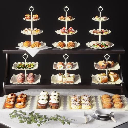 10 Pack Cake Stand Set with 3 x Two-Tier and 3 x Three-Tier Cupcake Stands, Plastic Dessert Table Stand Set 3 Tired Cookie Tray and 4 Pcs Dessert Trays - Image 2