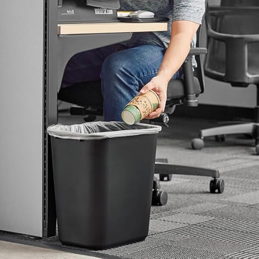 Rectangular Wastebasket, 7 Gallon, Black, 14.5W x 10.5D x 15.1H inches, Stackable