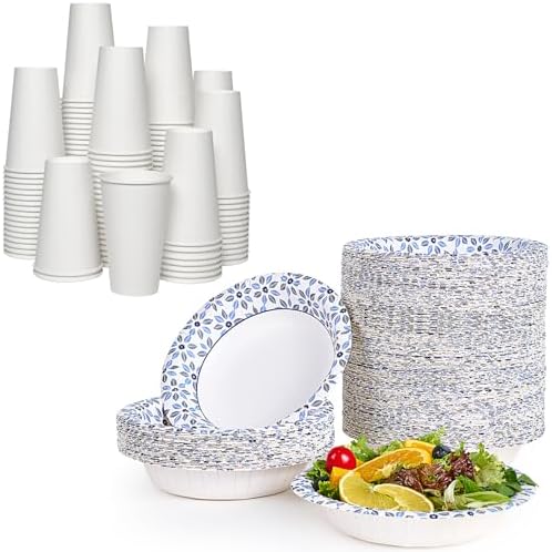 JOLLY CHEF Disposable Coffee Cups and Bowls, Printed Paper Bowls 20oz 160 Count, 16 oz Paper Cups 210 Pack Hot/Cold Beverage Cups for Water by JOLLYCHEF