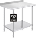 OSTBA Stainless Steel Table for Prep & Work 24x36 Inches with Backsplash, NSF Metal Commercial Heavy Duty Table with Adjustable Undershelf and Foot for Restaurant Kitchen Home and Hotel