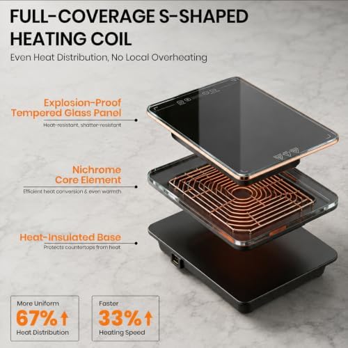 Electric Warming Tray, 4-in-1 Modular Electric Food Warmers Buffet with 7 Temp Settings & Timer, 33"x15" Glass Surface Food Warmer Mat, Warming Trays for Buffets Party & Restaurant & Home Gathering - Image 3