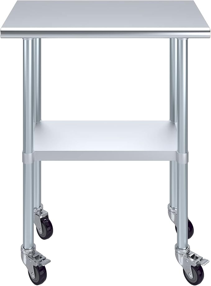 AmGood 30" Long x 18" Deep Stainless Steel Table with Casters