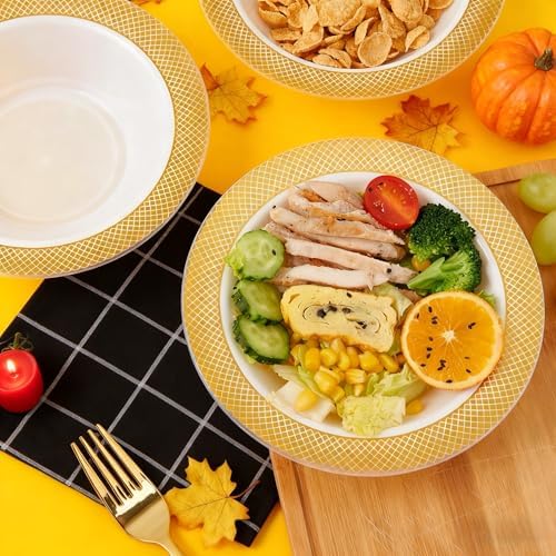 JOLLY CHEF Plastic Bowls with Gold Grid Rim Disposable 12oz Bolws 50Pack - Image 7