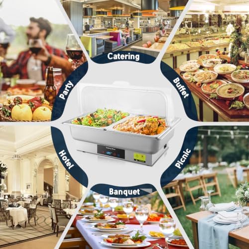 Electric Buffet Food Warmer with Touch Control, 2 * 4.5QT Half Size Stainless Steel Chafing Dish with Roll Top Lid for Catering and Events - Image 7