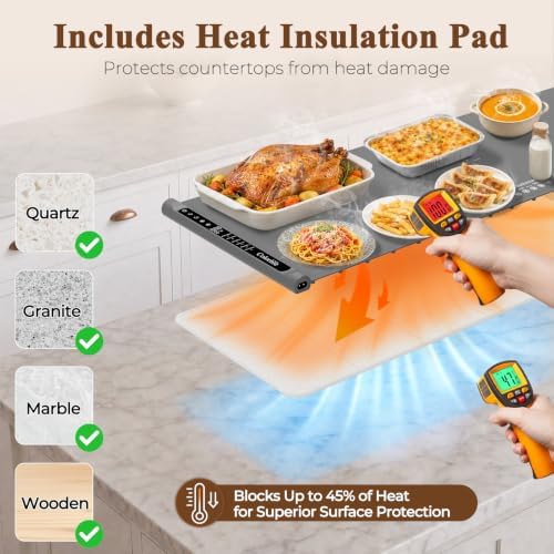 Warming Mat for Food,Electric Warming Tray with Heat-Resistant Pad-XXL Grey - Image 3