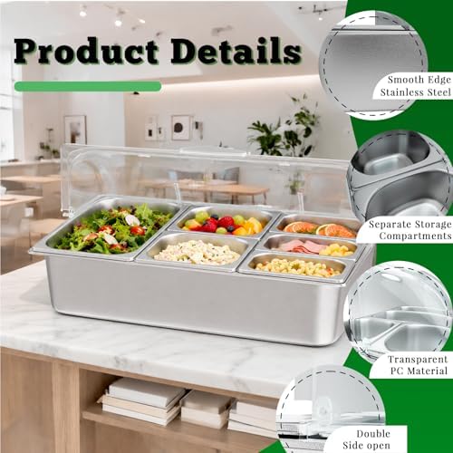 Countertop Food Serving Display Container, Cold Food Buffet Server, Salad Bar Buffet Station for Home & Cold Serving Trays for Parties, Restaurant or Kitchen (9 Pans 3 Sizes) - Image 5