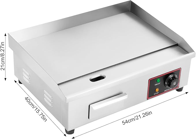 22" Commercial Electric Griddle, 110V 1600W Electric Stove Countertop Flat Top Grill Non-Stick Stainless Steel Teppanyaki Grill with Plug, Adjustable Temperature Control 122°F-572°F