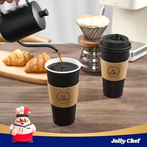 20 oz Black Paper Coffee Cups with Lids, Sleeves and Stirrers 100 Count - Image 3
