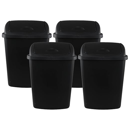 18 Gallon Trash Can, Commercial Plastic Wastebasket, Black Garbage Can Container Bins for Bedroom/Bathroom/Office, 26.7 Inch Tall (Set of 4)