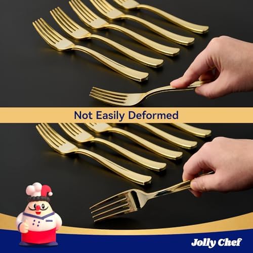 JOLLY CHEF 4.5 oz Clear Plastic Champagne Glasses 125 Count Gold Plastic Disposable Forks - Image 5