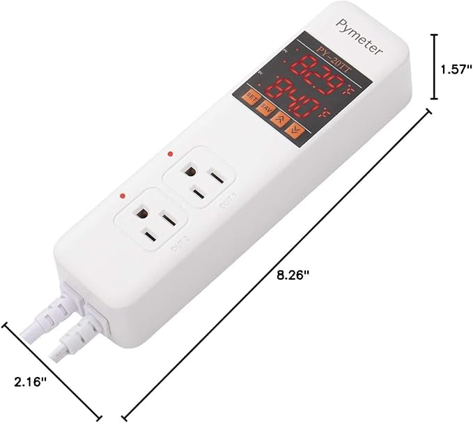 Digital Temperature Controller Dual Probe Reptile Thermostat Controlled Outlet for Terrarium Heat Mat Heating Pad, Switch Cooling Fan Freezer Fridge ON & Off at Setpoints 10A 1200W