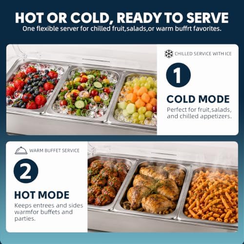 Electric Buffet Server Set with Touch Control, 9QT Three-Section Food Pan (3 × 3QT), Stainless Steel Roll Top Chafing Dish for Catering Buffet - Image 5
