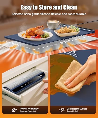 Warming Mat for Food, 26x15 Inch, Dark Blue, Fast Heat, Child Lock - Image 5