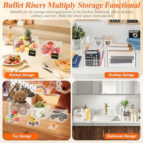 8 Pcs Clear Acrylic Buffet Risers with LED Fairy Lights, Acrylic Food Risers with Mini Sign and Maker, Clear Buffet Risers and Stands for Party Catering Dessert Collectibles(9" 8" 7" 6" 5" 5" 4" 4" ) - Image 6