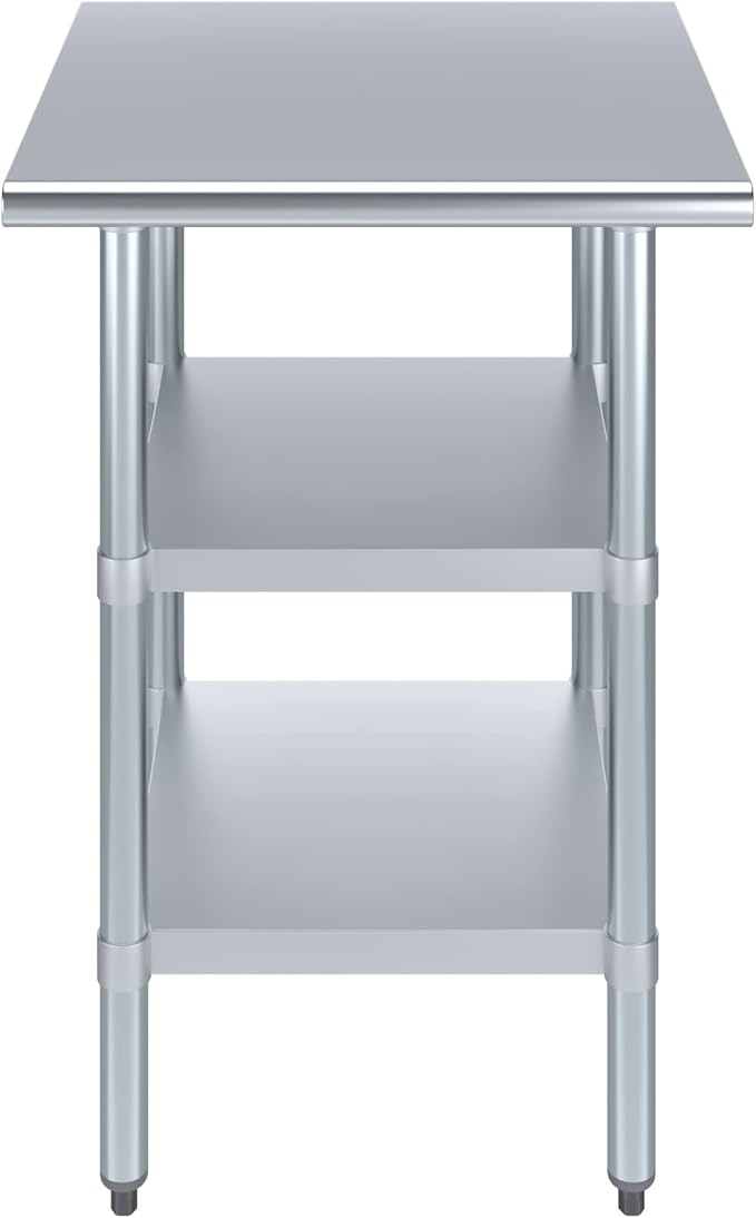 AmGood Stainless Steel Work Table with 2 Shelves | NSF | Metal Utility Table (24" Long x 24" Deep)