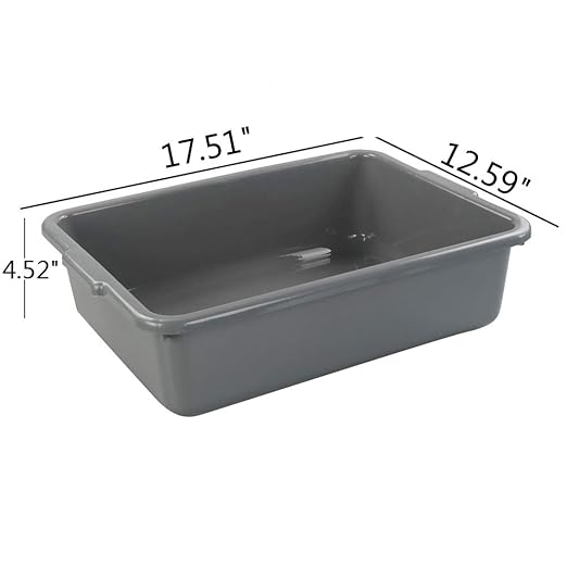 13 L Grey Plastic Tote Box Set of 4, Commercial Bus Box Large Plastic Dish Bin