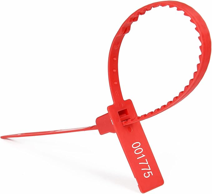 Heavy Duty Plastic Security Seal - Self Locking Tamper Evident Shipping Tags, Numbered Pull Tight Securing Straps for Truck Trailer, Length 337 mm 13.2" (Red 500 PCS)