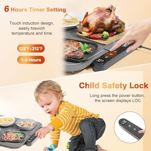 Warming Mat for Food, (XXL 37”x16”) Electric Warming Trays, Upgrade Graphene Fast Full-Surface Heating Mat for Food with 6 Level Temp, 6 Hours Timer, Food Warmer Pad with Heat-Insulating Mat - Image 5