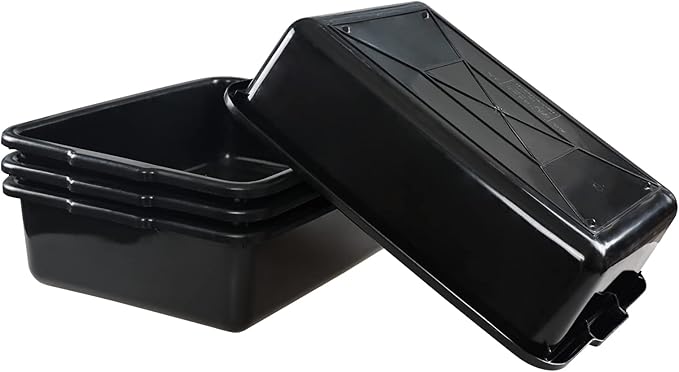 4-Pack 23 L Plastic Bus Box, Black Commercial Food Grade Bus Tote Tub