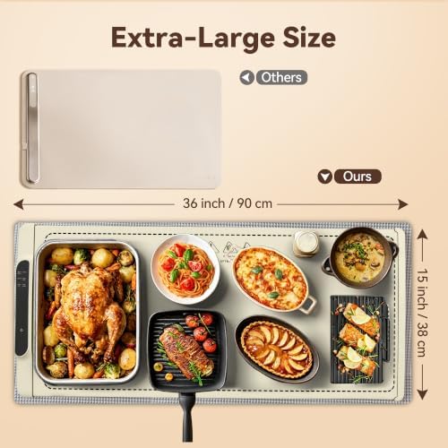 Ieuan Warming Mat for Food Extra Large 36"x15" Gray with Timer & Temp - Image 3