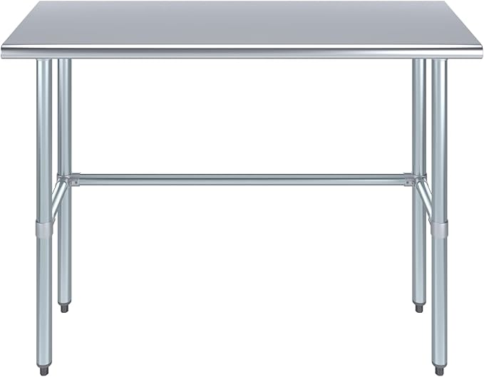 AmGood Stainless Steel Work Table Open Base | NSF Kitchen Island Food Prep | Laundry Garage Utility Bench (48" Long X 18" Deep)