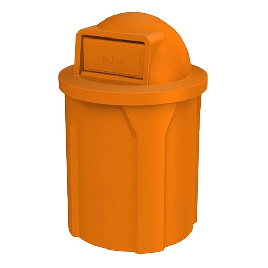 Campus Collection 42 Gallon Circle 100% Recycled Plastic Heavy-Duty Outdoor Commercial Trash Can with Push Open Dome Lid and Internal Liner Great for Schools and Businesses - Orange