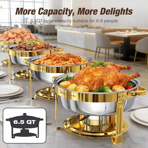6.5QT Chafing Dishes for Buffet, 4 Pack Gold Round Buffet Display Set - Image 3