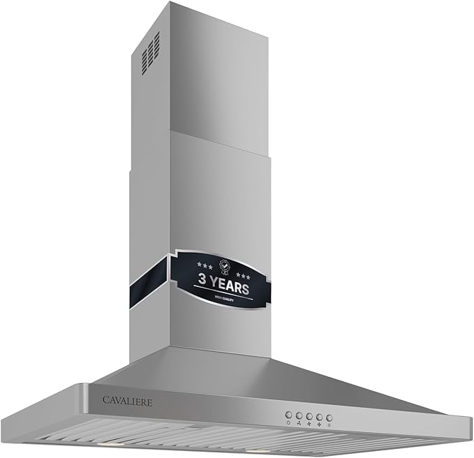 CAVALIERE Wall Mount Range Hood 30 Inch, 3-Year Warranty, Value-Focused 400 CFM, Enhanced Stainless Steel Kitchen Exhaust Fan, LED Light, Baffle Filter, 3 Speed Fan, Button Control