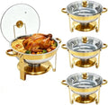 4-Pack 6QT Chafing Dishes for Buffet, 304 Stainless Steel Chafing Dish Buffet Set with Glass Lids & Lid Holders – Food Warmers for Parties, Weddings, Birthdays & Catering, Gold by Charcofire