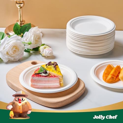JOLLY CHEF 100% Compostable Small Paper Plates, 7.1" Heat Resistant Solid and Durable Plastic Forks Disposable - Image 5