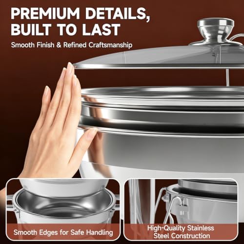 Chafing Dishes for Buffet, 2 Pack 5QT Stainless Steel Round Buffet Servers and Warmers, Buffet Warmer Set with 2 Serving Tongs & Spoons, Food Warmers for Parties, Weddings, Catering Events - Image 3