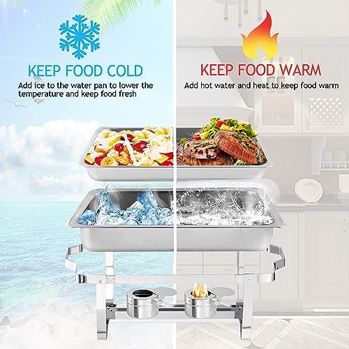 Chafing Dish Buffet Set 4 Packs,9 Quart Stainless Steel Foldable Rectangular Chafing Full Size Food Pan,Chafing Servers With Covers buffet servers and food warmers for parties wedding outdoor banquet - Image 4