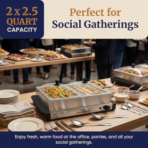 Elite Gourmet EWM-6122X Dual Buffet Server, 2 x 2.5 Qt, Stainless Steel - Image 2