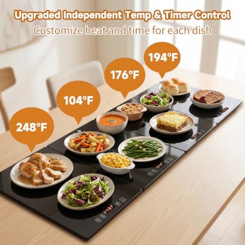 Electric Warming Tray 47"x 15" Extra-Long Warming Mat for Food with Independent Temp&Timer Control 4-in-1 Modular Food Warmers for Parties Buffet-Glass Food Warming Mat, Kitchen Gifts for Mom Hosts - Image 3