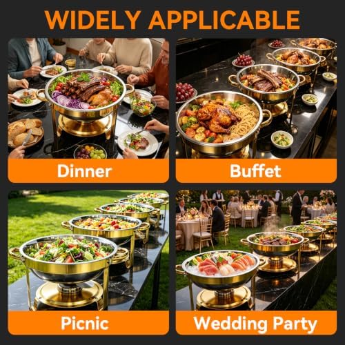 4-Pack 6QT Chafing Dishes for Buffet, 304 Stainless Steel Chafing Dish Buffet Set with Glass Lids & Lid Holders – Food Warmers for Parties, Weddings, Birthdays & Catering, Gold - Image 7