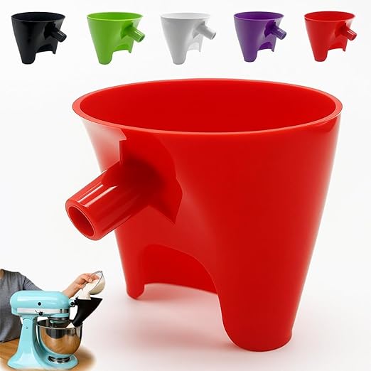 Universal Flour Funnel Attachment for Tilt-Head Stand Mixers (4.5–5 Qt), No-Mess Easy-Pour Baking Accessory, Wide-Mouth Anti-Splash Design, Dishwasher-Safe Tool for Dry & Liquid Ingredients (Red)