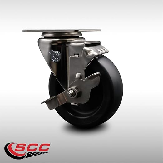 Service Caster Brand Replacement Caster for Uline Caster H-7444SWB - Stainless Steel Swivel Top Plate Caster with 4 Inch Polyolefin Wheel and Top Lock Brake - Fits Carts and Platform Trucks H-5546