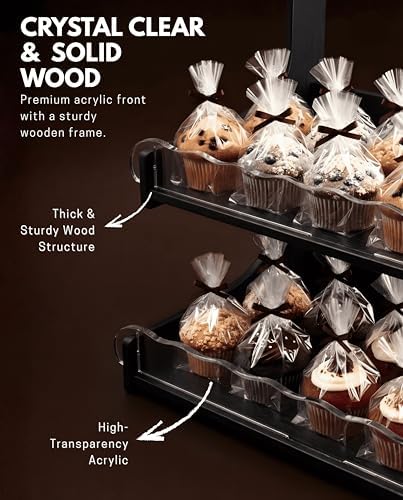 HOTCAN Cookie Display Stand for Bakers & Vendors with Acrylic Front | Wooden Dessert Stand with Chalkboard Sign for Market Booths, Craft Fairs & Events | 3 Tiered Cookie Display for Cupcakes, Muffins & Pastries (Black) - Image 3