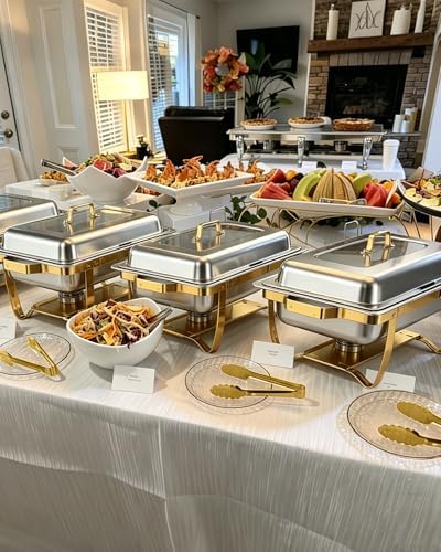 Chafing Dishes for Buffet, 4 Pack 9 QT Rectangular Stainless Steel Catering Chafer with Lids, Buffet Servers and Warmers, Food Warmers for Parties Buffet, Home, Wedding, Christmas Gatherings, (Golden) - Image 3