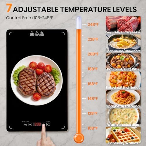 Electric Warming Tray, 4-in-1 Modular Electric Food Warmers Buffet with 7 Temp Settings & Timer, 33"x15" Glass Surface Food Warmer Mat, Warming Trays for Buffets Party & Restaurant & Home Gathering - Image 4