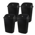 4-Pack 13 Gallon Waste Basket with Swing-Top Lid, Black Garbage Bin, Commercial Trash Can for Kitchen, Outdoor, Garage and School, Fits 13 Gal Liners