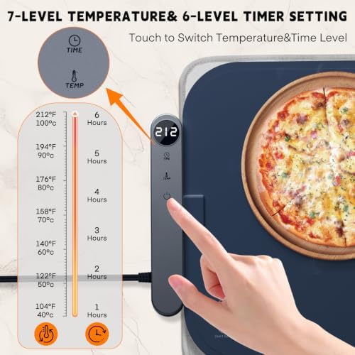 Homelove Warming Mat for Food - Electric Warming Tray with 7-Level Temp Settings & 6 Hours Timer, Full Surface Graphene Heating, Waterproof Dishwasher-Friendly Food Warmer for Parties, Kitchen (DBlue) - Image 4