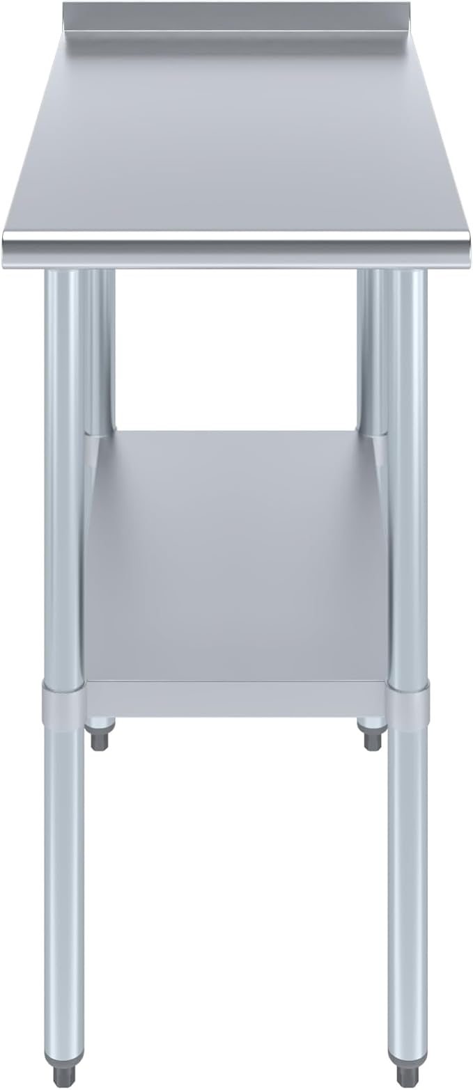 AmGood Stainless Steel Work Table with 1.5" Backsplash | Metal Kitchen Food Prep Table | NSF (18" Long x 30" Deep)