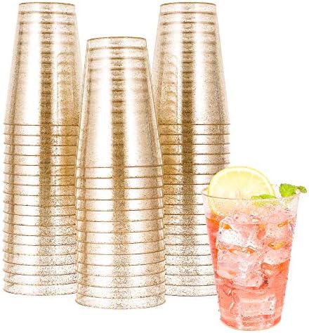 JOLLY CHEF 50 Pack 14 oz Gold Plastic Cups, Disposable Gold Glitter Cups by JOLLYCHEF