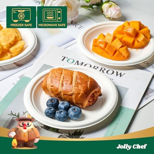 JOLLY CHEF Dessert Plates 6 Inch Paper Plates Compostable White 200 Pack - Image 4