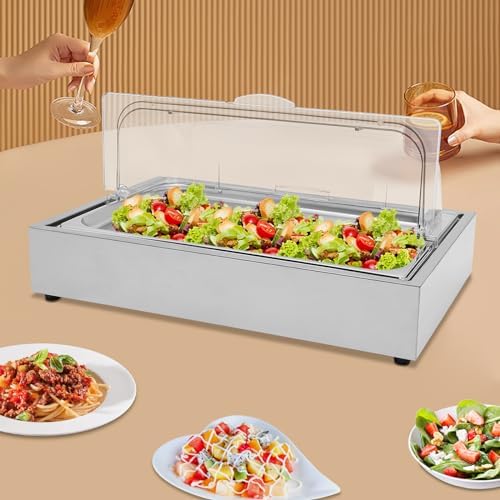 Ice Tray Chafing Dishes for Buffet Stainless Steel Ice Food Serving Display Clear Cold Food Server with Roll Lid Cooling Plate for Dishes Fruit Party - Image 5