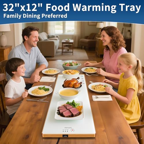 Warming Trays for Buffets Party, 32"x12", Tempered Glass Food Warmer, White - Image 2