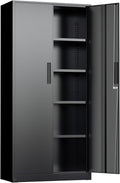 Crownland 72" Metal Storage Cabinet, Lockable Garage Storage Cabinets, High Office Cabinet with Adjustable Shelves for Garage, Home Office, Classroom, Pantry(Classic Black-Narrow Size)