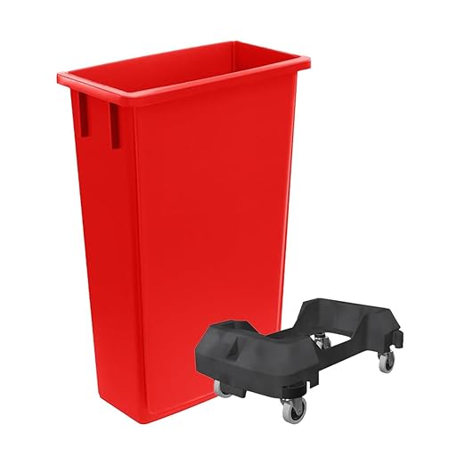 3 Pack 23 Gallon Waste Bin with Dolly, Heavy-Duty Trash Can, Slim Rectangular Garbage Bin, Durable Waste Container, Recycling Bin, Plastic Wastebasket for Kitchen, Garage, Restaurants, Office